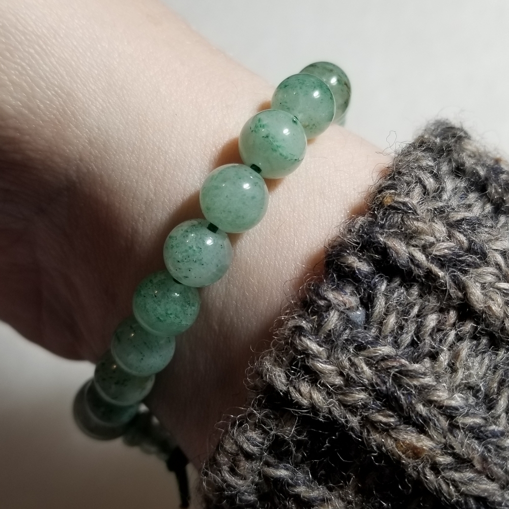 relisted -Aventurine stone bead bracelet green gemstone power beads stretchy - Picture 3 of 11